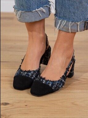 Dune London Black and Blue Heels with Tweed Pattern
